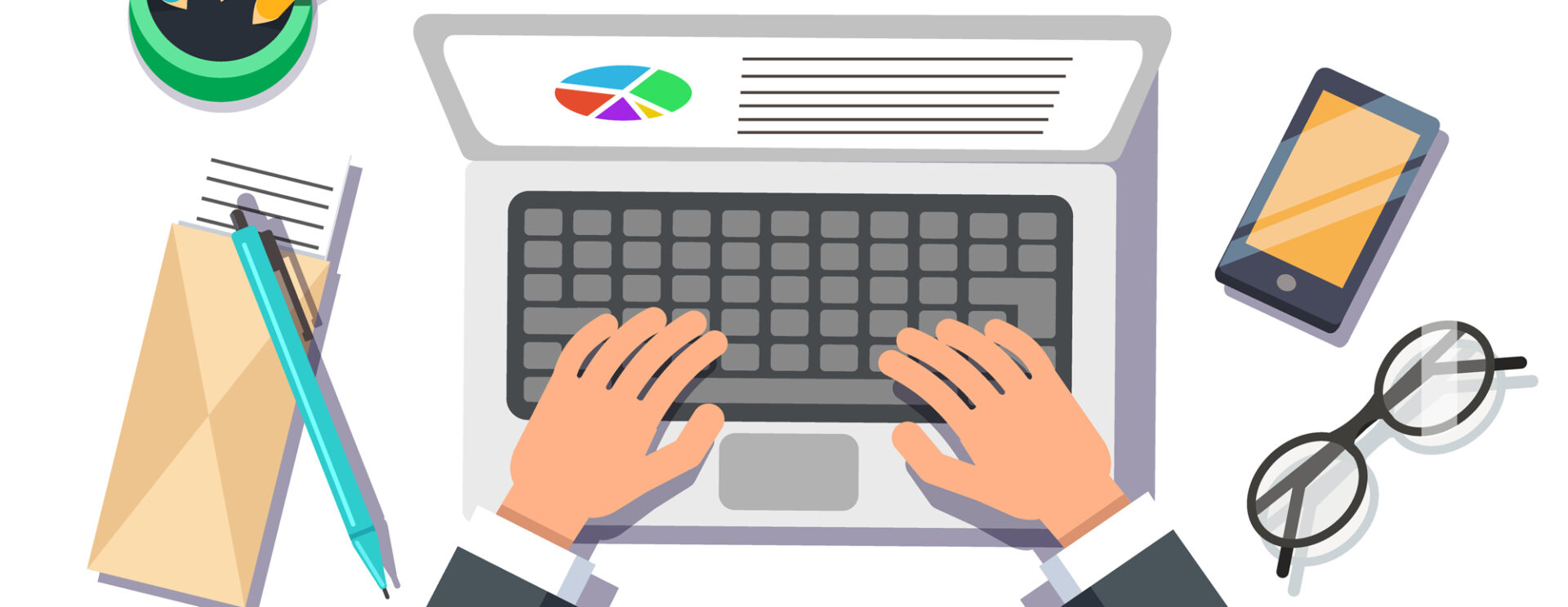 Dessin d'un entrepreneur devant son ordinateur