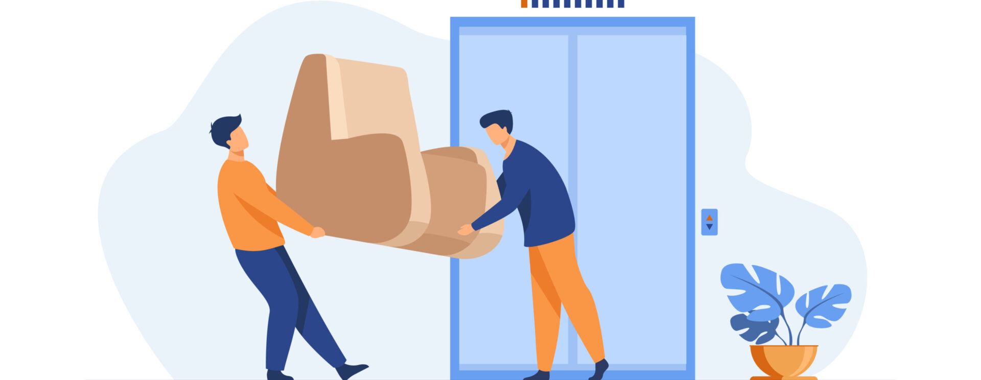 Dessin représentant deux personnes portant un fauteuil